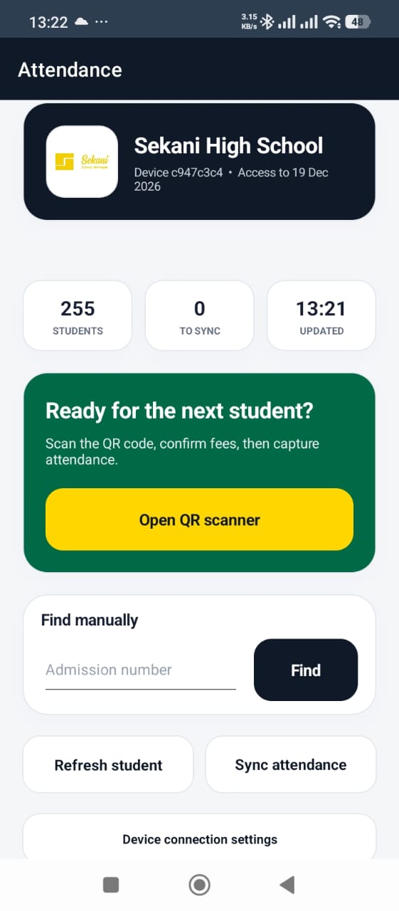 Sekani mobile attendance application dashboard